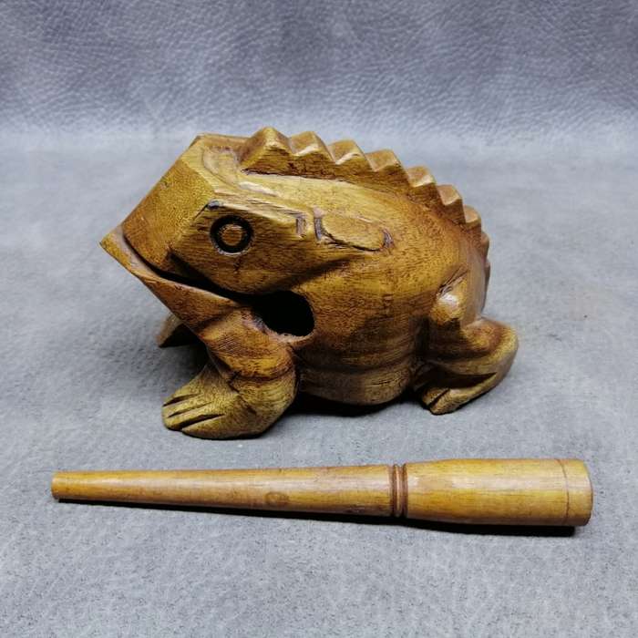 Original Hand Crafted Wood Croaking Frog Statue!!!!