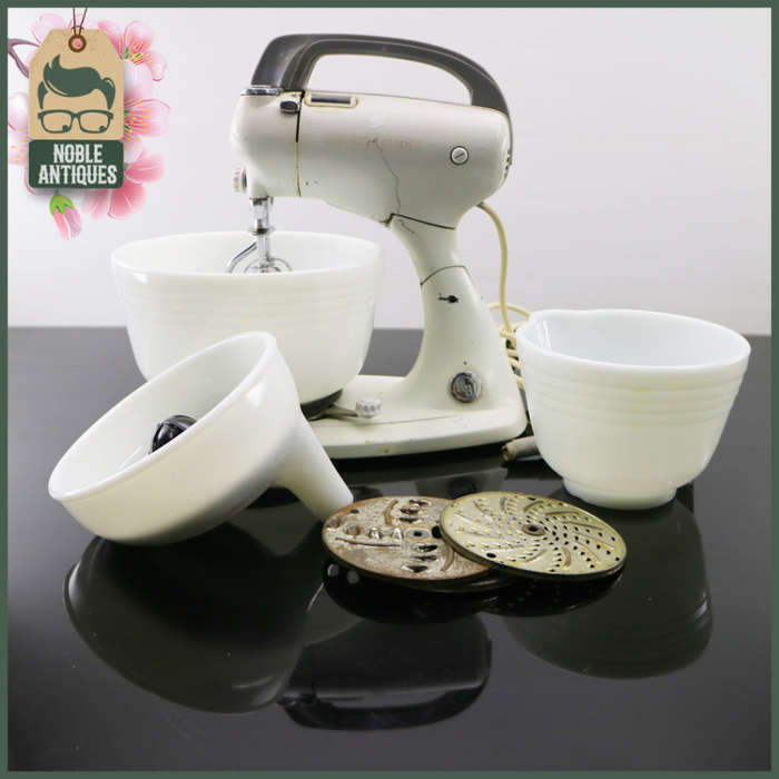 RARE!!! Vintage Hamilton Beach Stand Mixer With Milk Glass Bowls!!!! Working!!!