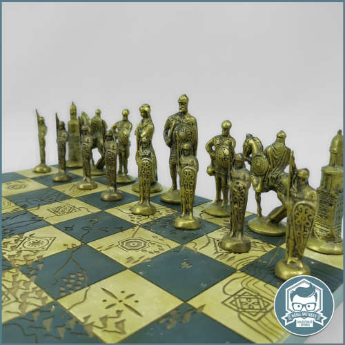 Vintage Cast Metal Medieval Chess Set, Including Board!!!