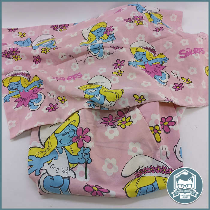 Original Vintage 80s Peyo Smurfette Bedding!!! Cushion and Duvet Cover!!!