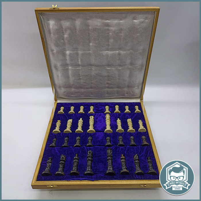 Large 40cm Wood and Marble Cased Black And Brown Handcrafted Marble Chess Set!!!