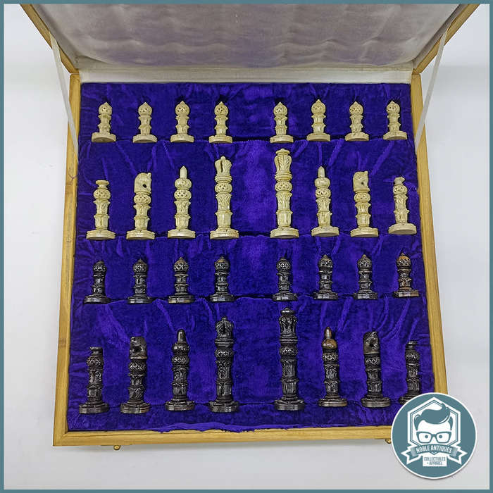 Large 40cm Wood and Marble Cased Black And Brown Handcrafted Marble Chess Set!!!