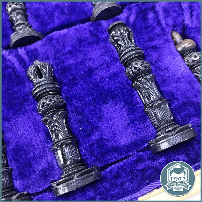 Large 40cm Wood and Marble Cased Black And Brown Handcrafted Marble Chess Set!!!