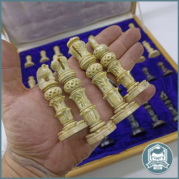 Large 40cm Wood and Marble Cased Black And Brown Handcrafted Marble Chess Set!!!