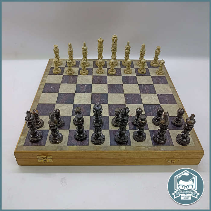 Large 40cm Wood and Marble Cased Black And Brown Handcrafted Marble Chess Set!!!