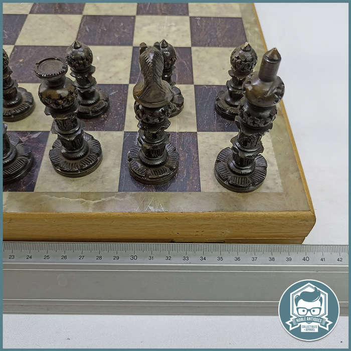 Large 40cm Wood and Marble Cased Black And Brown Handcrafted Marble Chess Set!!!