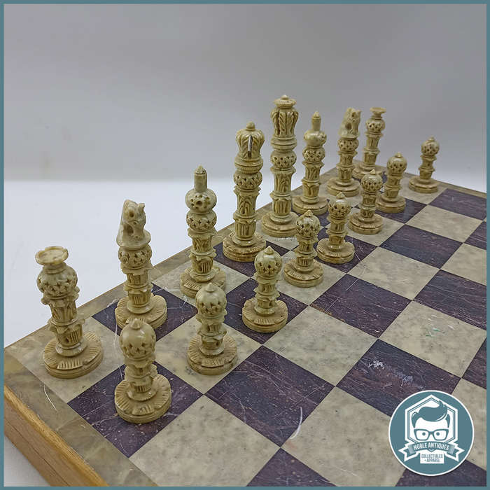 Large 40cm Wood and Marble Cased Black And Brown Handcrafted Marble Chess Set!!!