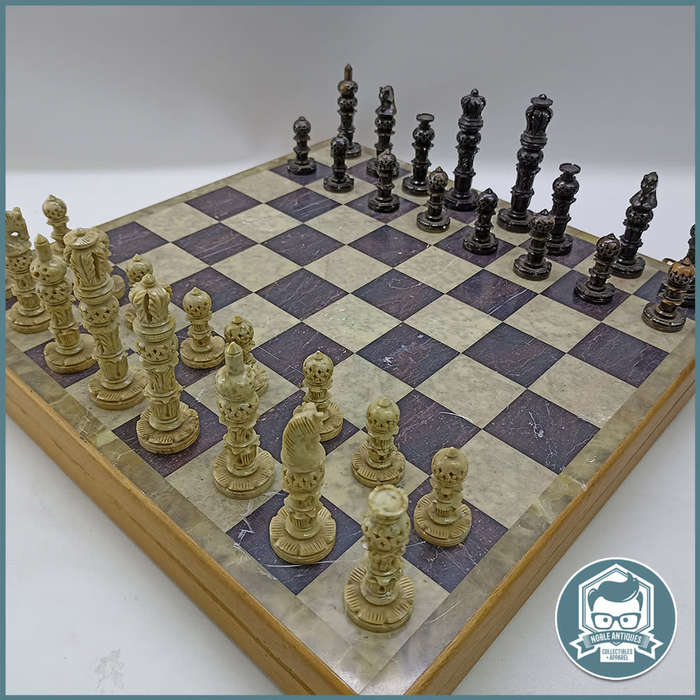 Large 40cm Wood and Marble Cased Black And Brown Handcrafted Marble Chess Set!!!