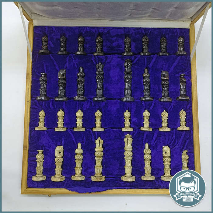 Large 40cm Wood and Marble Cased Black And Brown Handcrafted Marble Chess Set!!!