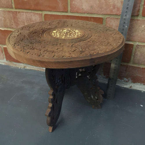 Rare Hand Carved Wooden Table with mother of pearl and bone Inlays