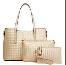 Clearance price! Knitting style 3-piece setbag with clutch and shoulder bag.Gold color.