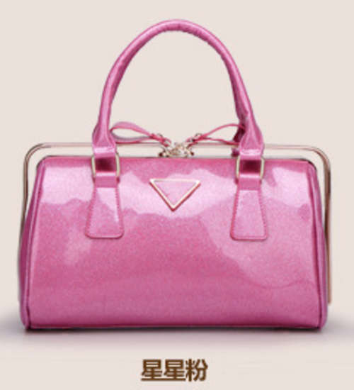 Shining patent leather suitcase ladies handbag. Pink color.  Stock in ZA, no custom fee!