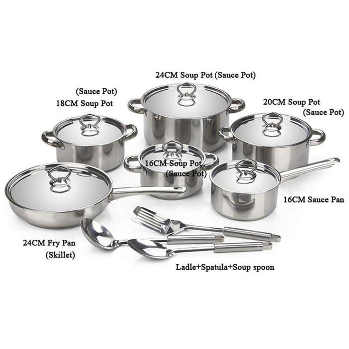 15 Piece Heavy Bottom Stainless Steel Cookware Set