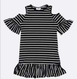 Girls Black Cold Shoulder Stripe Dress by Pop Candy