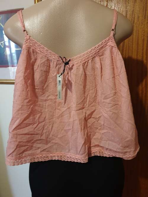 Peach Buttoned Lace Inset Dobby Camisole