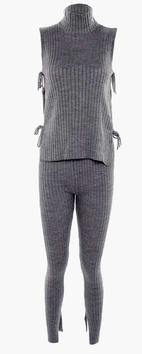 Trendyol Grey Ribbed High Neck Top and High Waist Leggings
