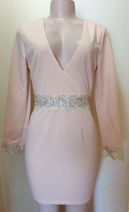 Nude Long Sleeve Mini Dress