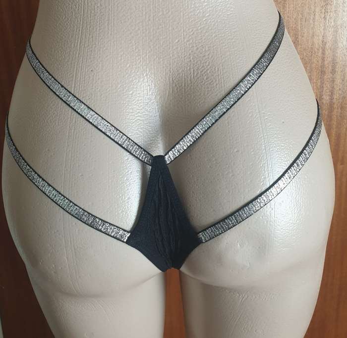 Black Glitter Tape Cut Out Panty