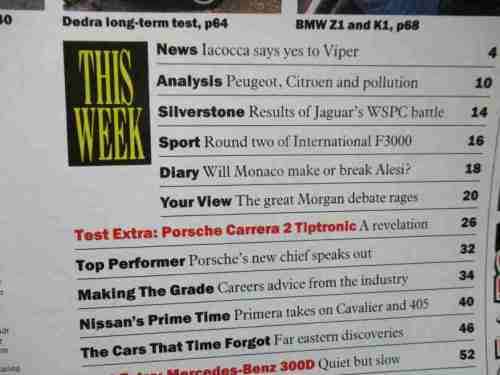 AUTOCAR & MOTOR MAGAZINE 23 MAY 1990 ( PORSCHE CARRERA TIPTRONIC, MERCEDES 300D, BMW Z1 )