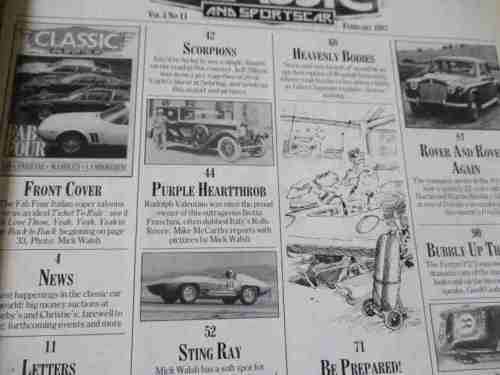 CLASSIC & SPORTSCAR MAGAZINE FEBRUARY 1987 ( CORVETTE STINGRAY, ABARTH, PEUGEOT, ROVER )