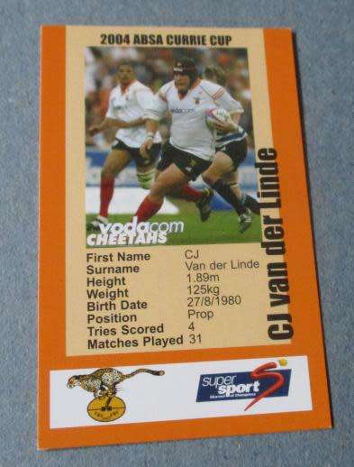 CJ VAN DER LINDE - CHEETAHS - 2004 CURRIE CUP - SUPERSPORT COLLECTIBLE CARD