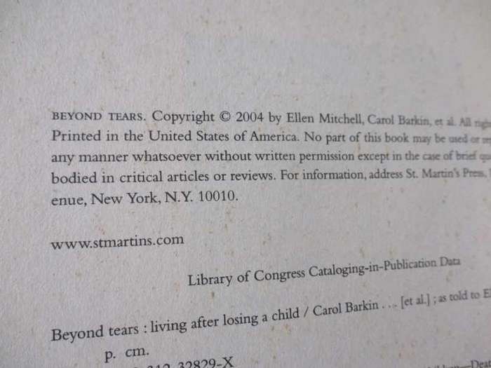 BEYOND TEARS - LIVING AFTER LOSING A CHILD - ELLEN MITCHELL