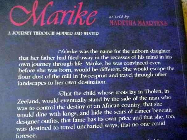MARIKE - A JOURNEY THROUGH SUMMER AND WINTER - AS TOLD TO MARETHA MAARTENS