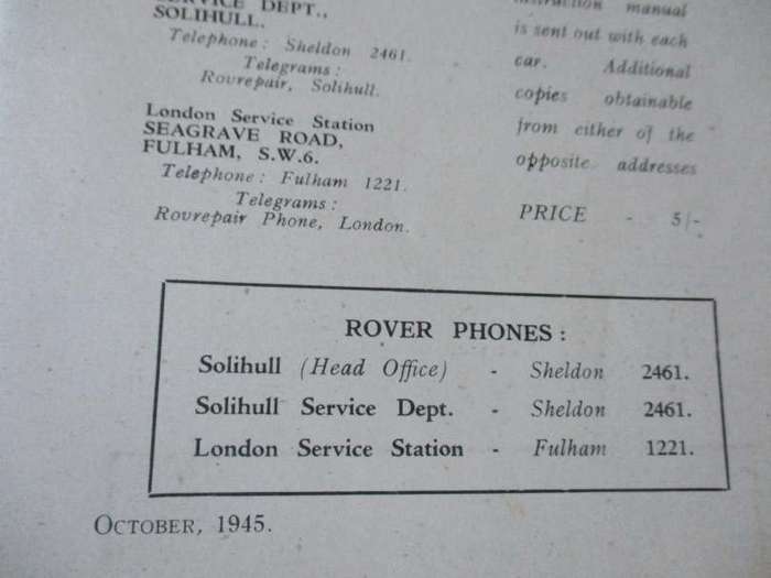 ROVER TEN AND TWELVE  INSTRUCTION MANUAL ( 1945 )