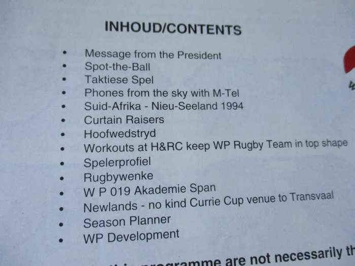 WP vs TVL 16 JULY 1994  - RUGBY PROGRAMME