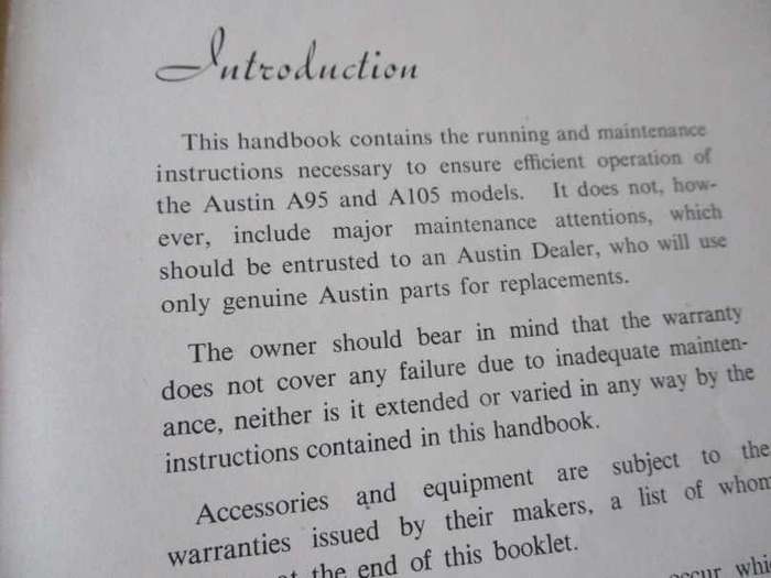 AUSTIN A95 & A105 MODELS   - RUNNING AND MAINTENANCE INSTRUCTIONS