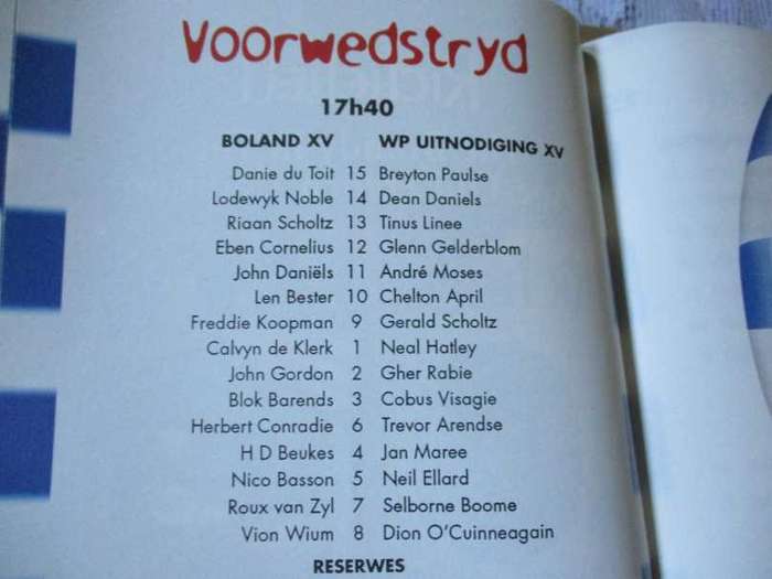 WP vs BOLAND 14 MEI  1997 - RUGBY PROGRAMME