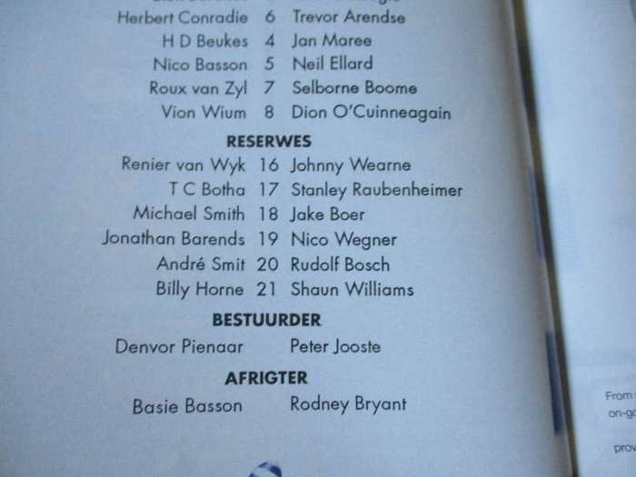WP vs BOLAND 14 MEI  1997 - RUGBY PROGRAMME