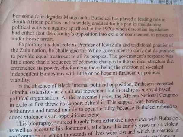 BUTHELEZI - A BIOGRAPHY -  BEN TEMKIN  ( SIGNED - INSCRIBED TO THE AMBASSADOR OF SWEDEN )