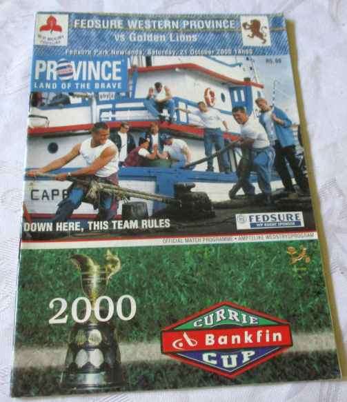 WP vs LIONS   21 OCTOBER 2000 - RUGBY PROGRAMME