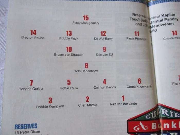WP vs LIONS   21 OCTOBER 2000 - RUGBY PROGRAMME