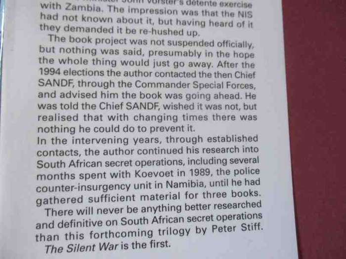 SILENT WAR - SOUTH AFRICAN RECCE OPERATIONS 1969 - 1994 - PETER STIFF ( SIGNED BY AUTHOR )
