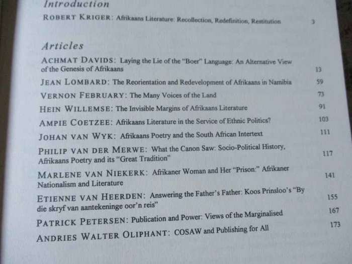 AFRIKAANS LITERATURE - RECOLLECTION, REDEFINITION, RESTITUTION - EDITED BY ROBERT KRIGER AND ETHEL