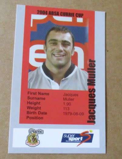 JACQUES MULLER - PUMAS RUGBY - 2004 CURRIE CUP - SUPER SPORT COLLECTORS CARD