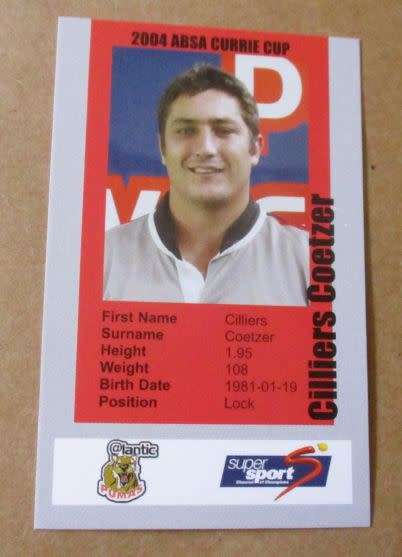 CILLIERS COETZER - PUMAS RUGBY - 2004 CURRIE CUP - SUPER SPORT COLLECTORS CARD