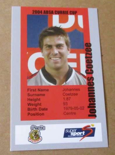 JOHANNES COETZEE - PUMAS RUGBY - 2004 CURRIE CUP - SUPER SPORT COLLECTORS CARD