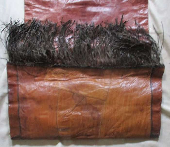 VINTAGE TAUREG HANDCRAFTED LEATHER CAMEL EYE RUNNER \RUG FROM OLD AFRICAN DESERT RARE FIND