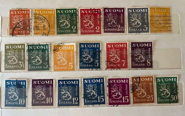 SUOMI -Finland Definitive set Coat of Arms circa 1940`s Part set -  20 stamps