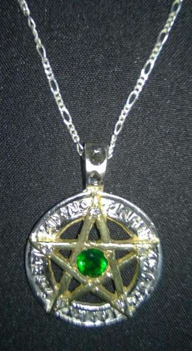 Sterling Silver Pentacle Pendant with Diamonds and Green Agate