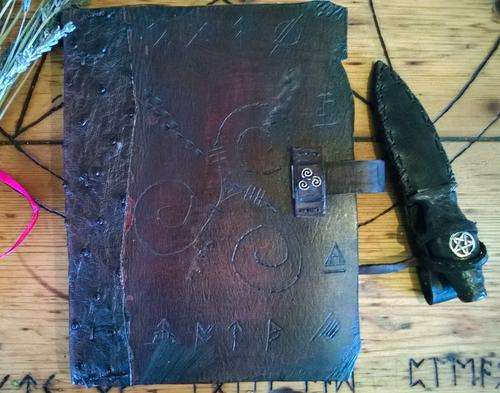 Set of Athame and Book of Shadows, Druids Note Book, Spell Book, Witches Book - Leather Bound