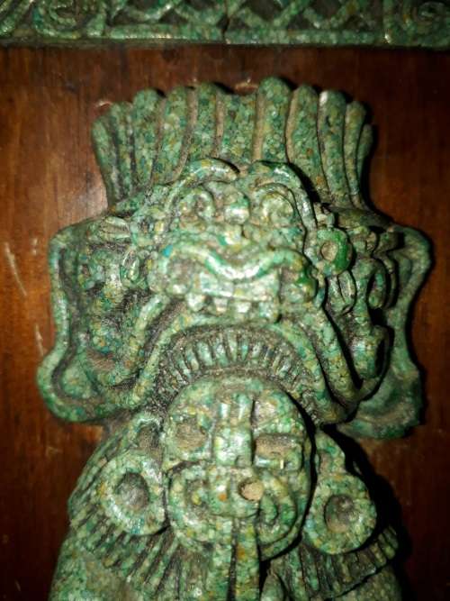 RARE Two Pieces of Zarebski 3D Mayan Aztec Art, in Malachite Resin and Walnut Wood
