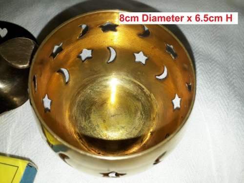 Vintage Hand crafted Set Candle Holders Heart Design Brass Religious Diya and Moon Stars for Home De