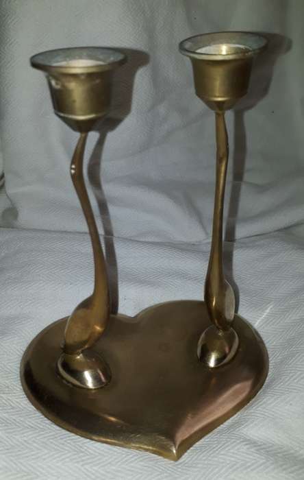 Vintage Brass Flamingo Love Heart Gift Wedding Candle Stand Candle Holder for Home Decor