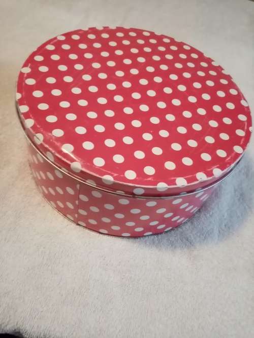 Rustic John Lewis large pink polkadot tin