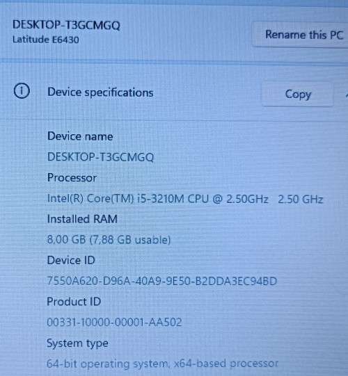 Dell Latitude E6430, Intel i5-3210M@2.5GHz, 8GB RAM, 500GB HDD, 14` HD (1366x768) Display, Win 11Pro