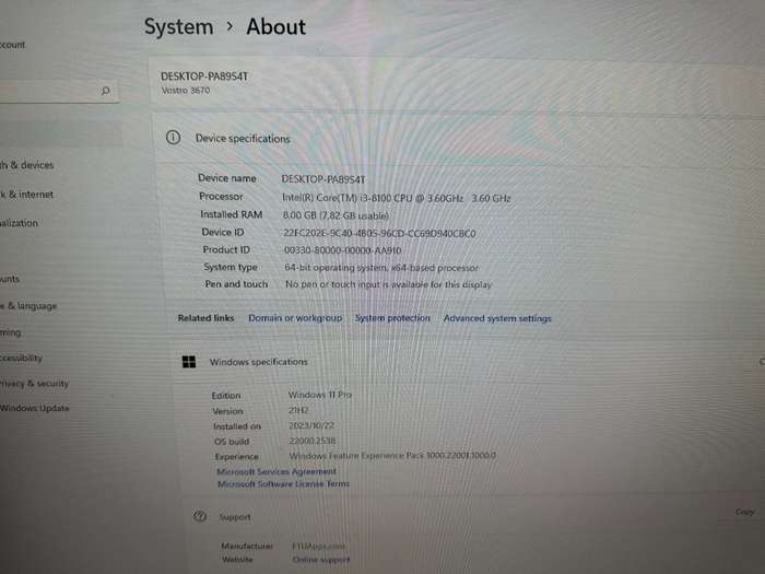 DELL VOSTRO 3670 CORE I3 8TH GEN 8GB RAM 256GB SSD